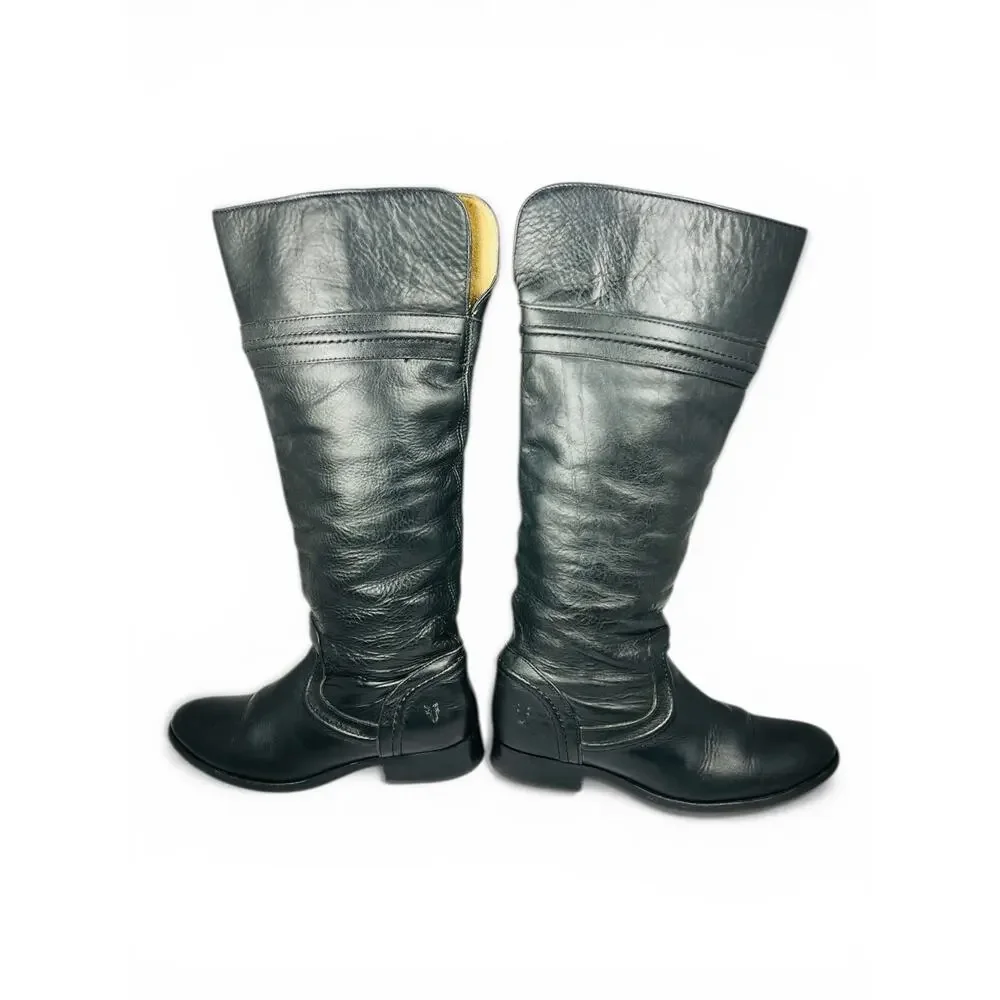 Frye Melissa Trapunto Tall Riding Boots Black Pebbled Leather Boots 6.5 B